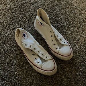 converse white high tops in size 8